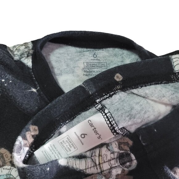 Astronaut Print Pajamas Set For Kids By Carter's  Size 6m Cotton Blend  Black - Picture 3 of 5